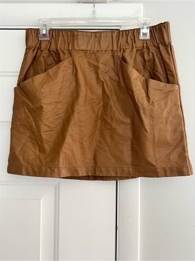 Rewind Faux Leather Mini Skirt in Brown